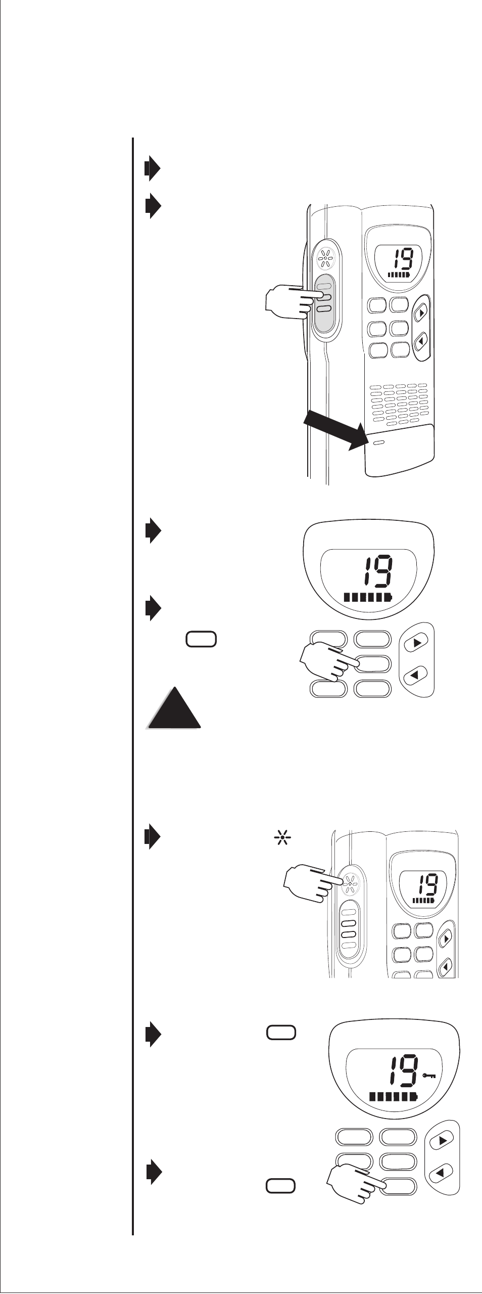 1 watt or 5 watt transmission, Transmit, Key lock | Back light, Key until you hear two beeps, 1/5w, Lock | Uniden HH955 User Manual | Page 10 / 14