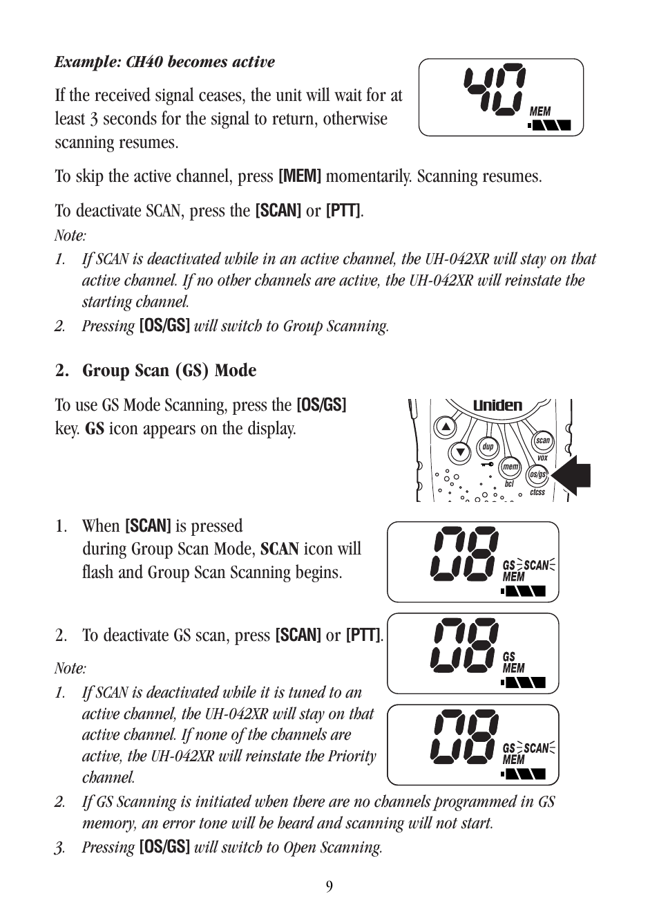 Key. gs icon appears on the display. 1. when | Uniden UH-042XR User Manual | Page 12 / 28