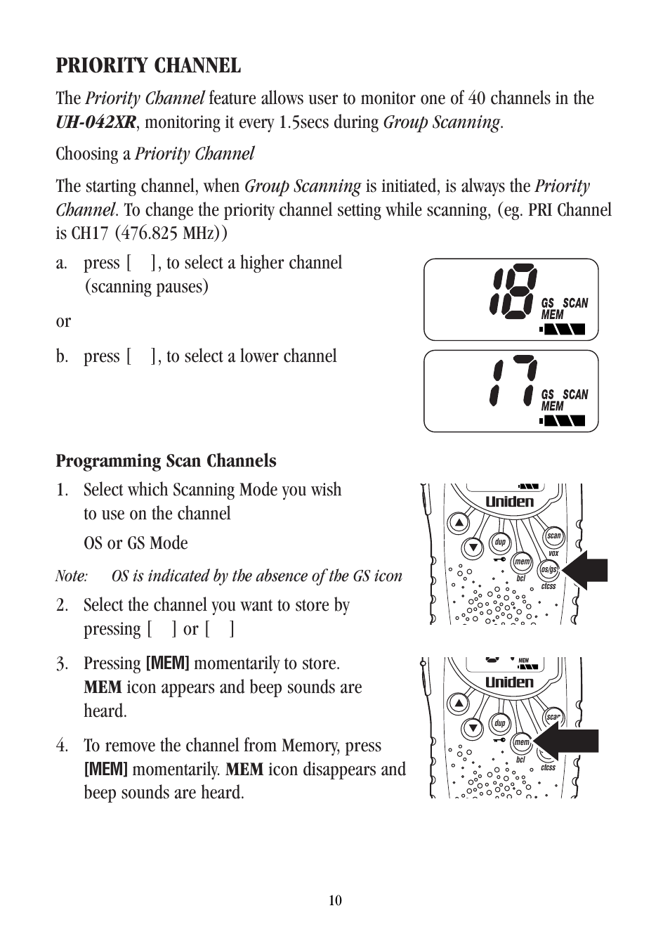 Priority channel | Uniden UH-042XR User Manual | Page 13 / 28