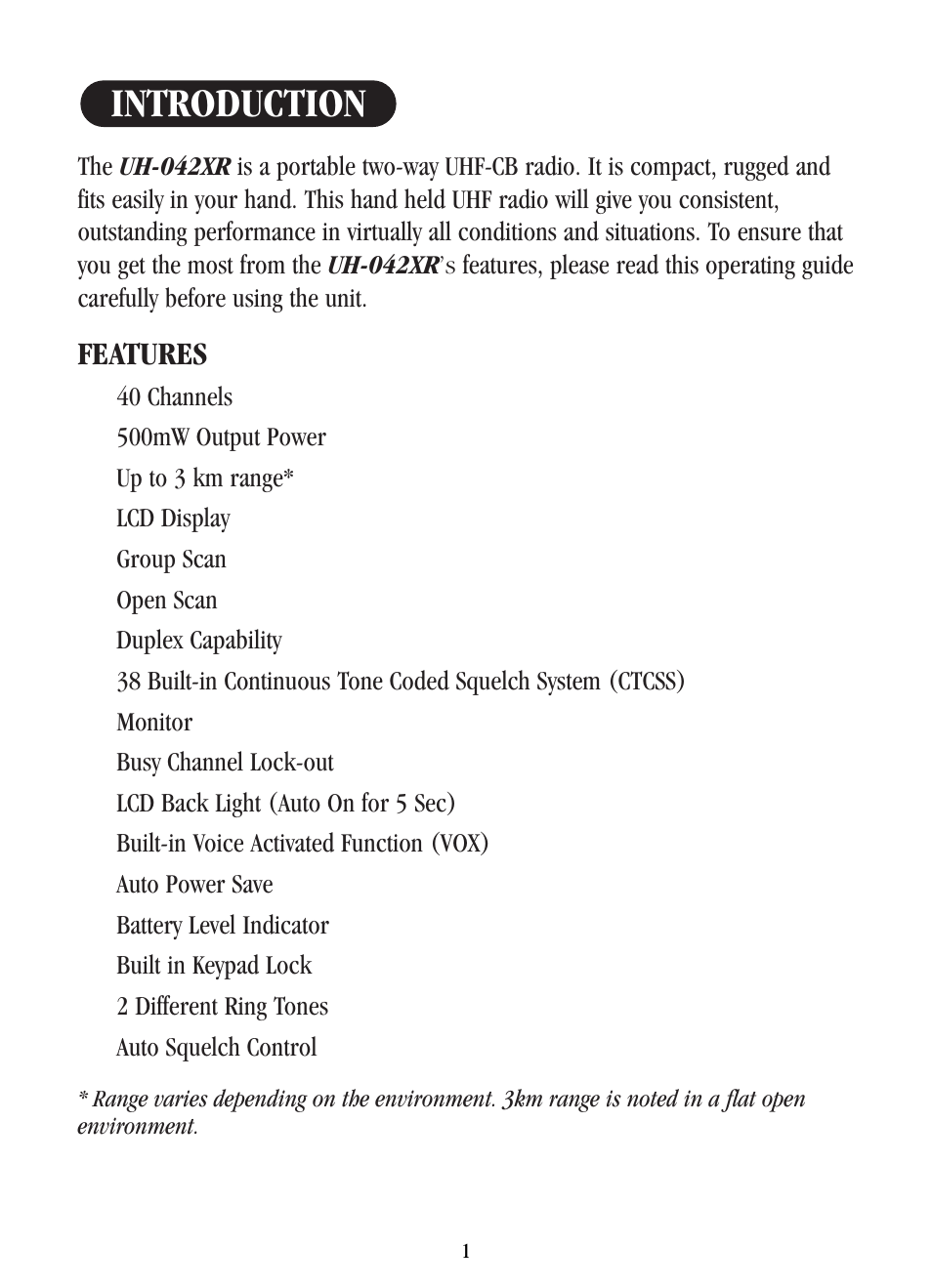 Introduction | Uniden UH-042XR User Manual | Page 4 / 28