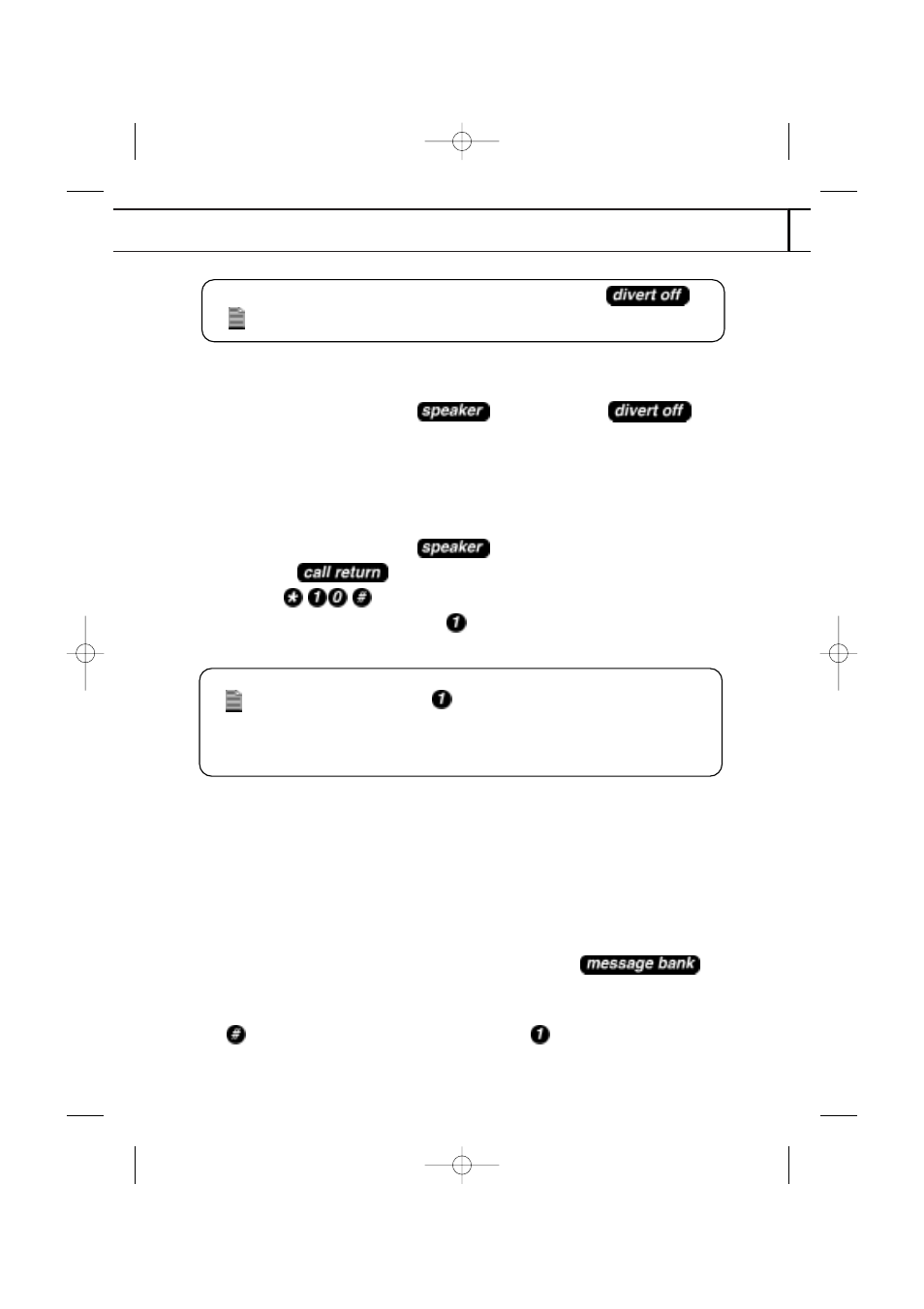 Divert off, Call return, Message bank | Using your fp102 | Uniden FP102 User Manual | Page 24 / 30