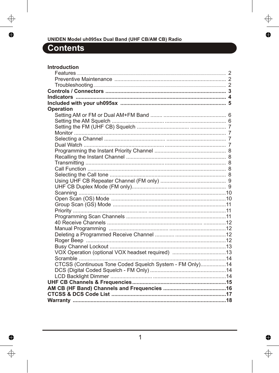 Uniden uh095sx User Manual | Page 2 / 20