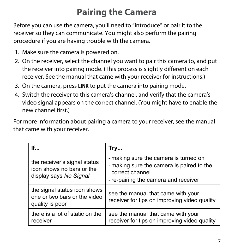Pairing the camera | Uniden UDWC23 User Manual | Page 7 / 12