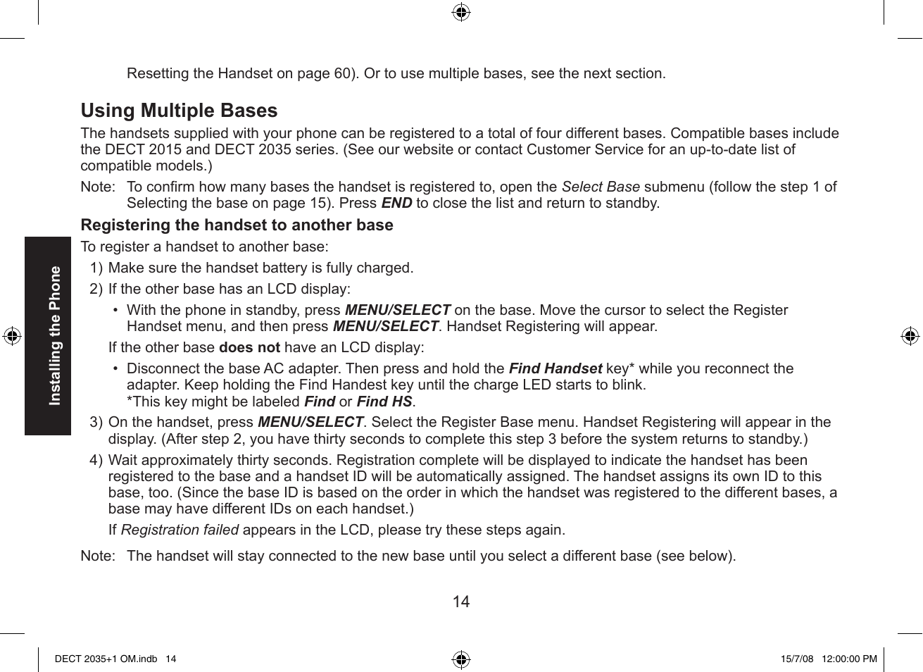 Using multiple bases | Uniden DECT2035+2 User Manual | Page 14 / 72