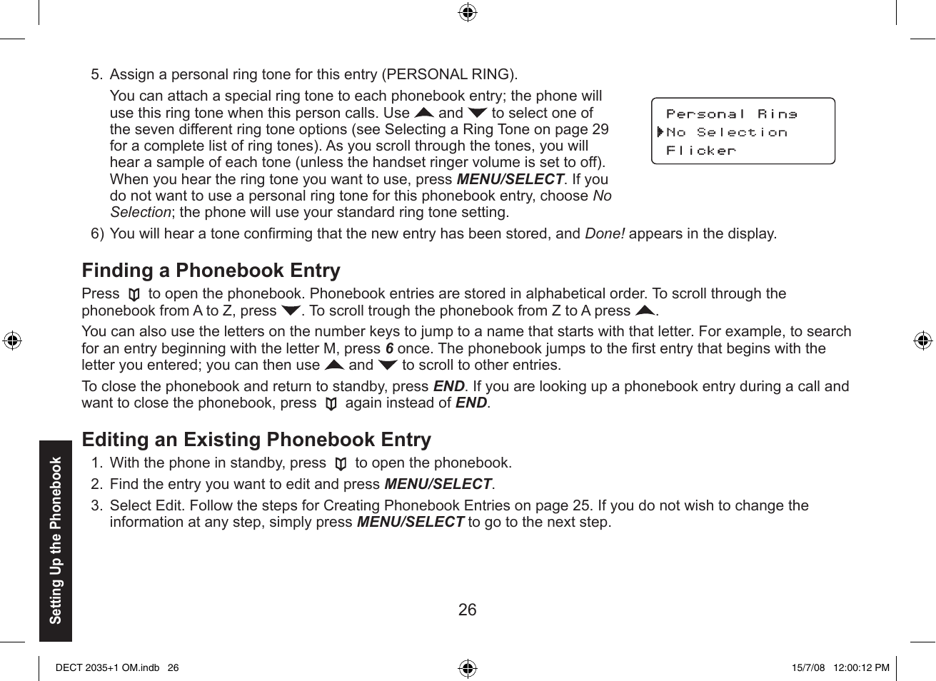 Finding a phonebook entry, Editing an existing phonebook entry | Uniden DECT2035+2 User Manual | Page 26 / 72