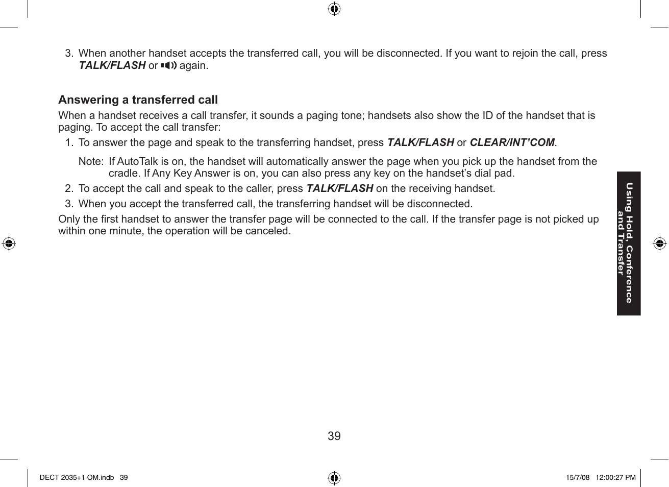 Uniden DECT2035+2 User Manual | Page 39 / 72
