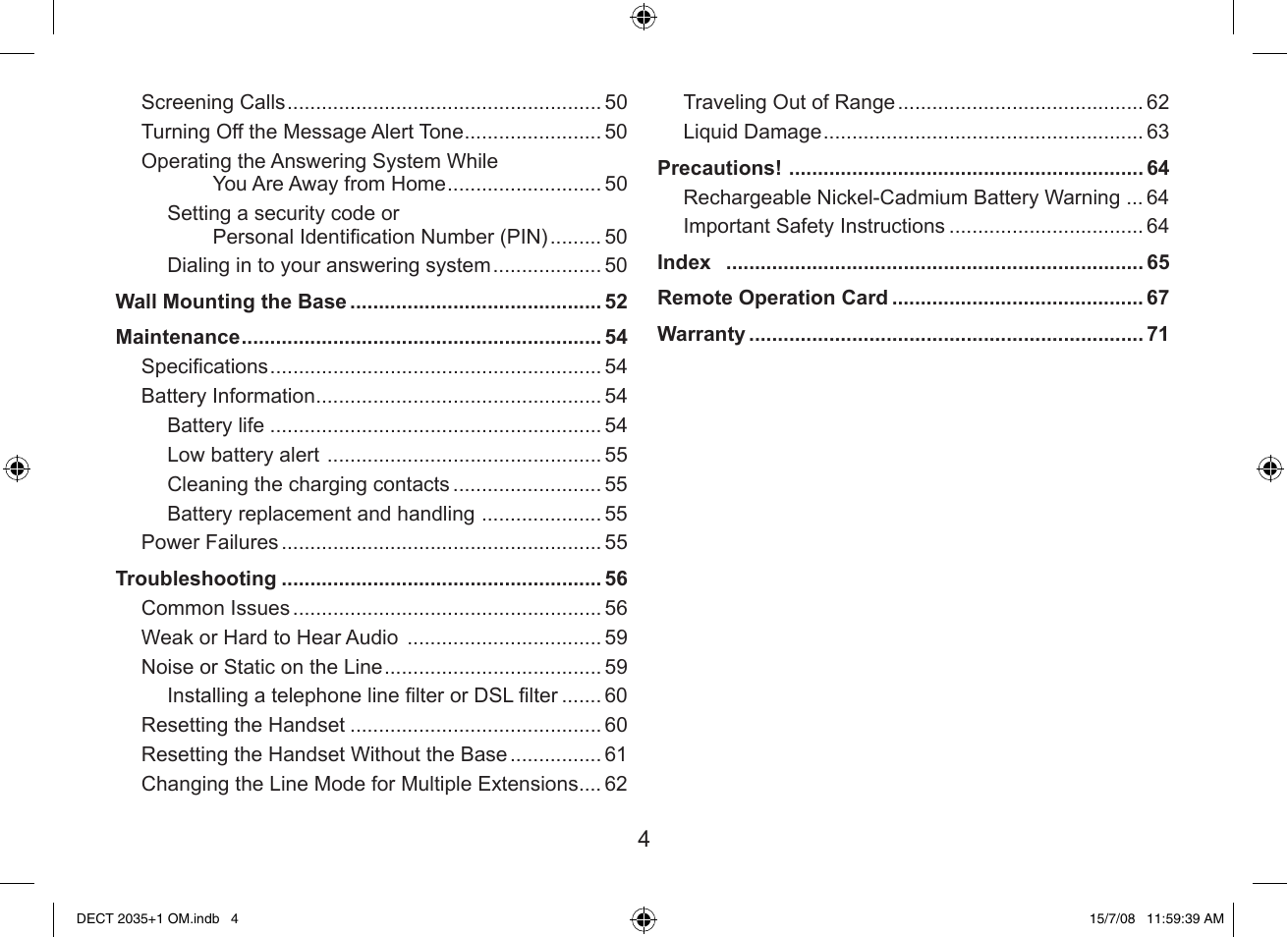 Uniden DECT2035+2 User Manual | Page 4 / 72
