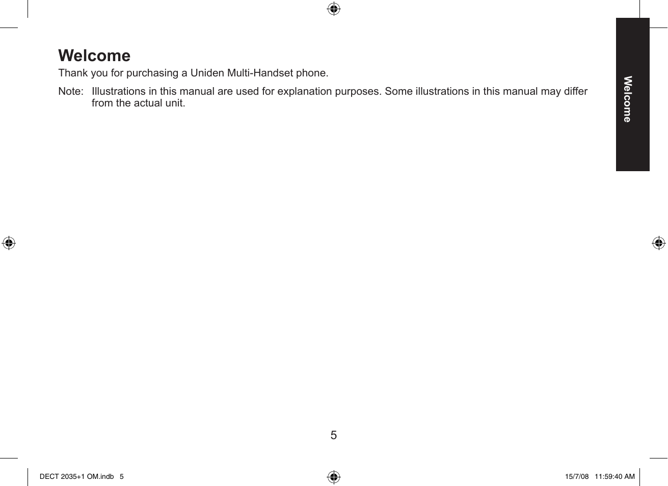 Welcome | Uniden DECT2035+2 User Manual | Page 5 / 72