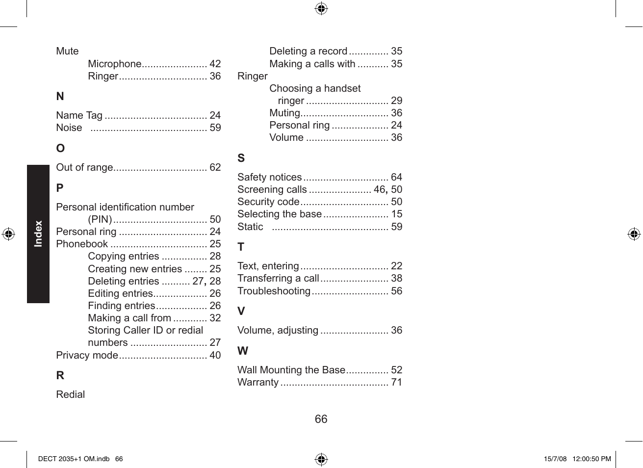 Uniden DECT2035+2 User Manual | Page 66 / 72