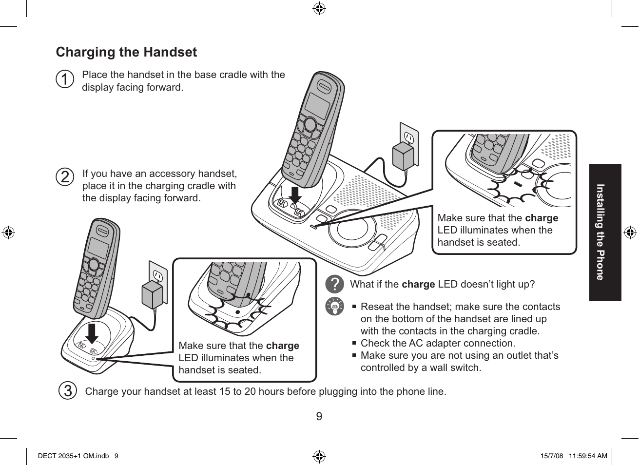 Charging the handset | Uniden DECT2035+2 User Manual | Page 9 / 72