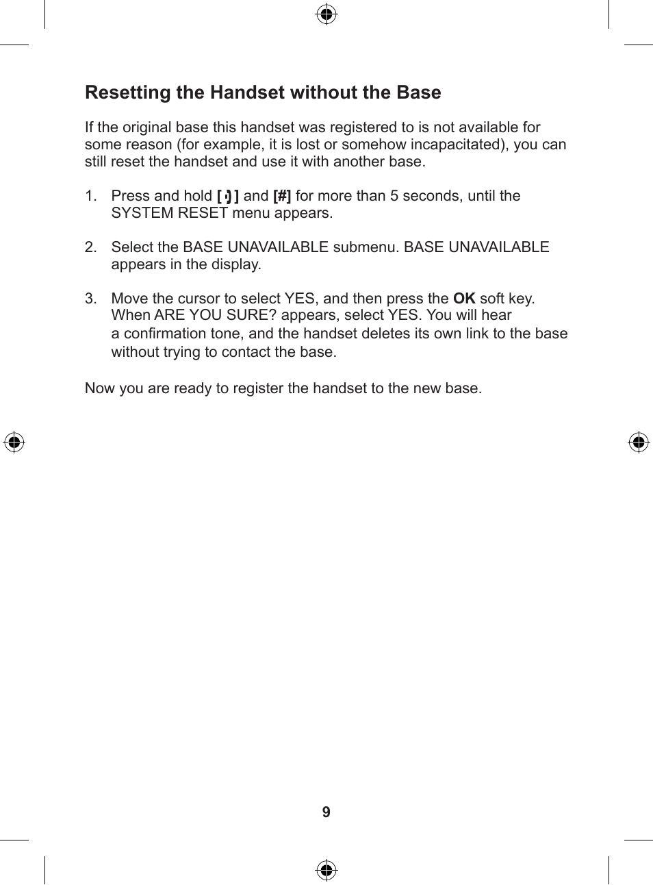Resetting the handset without the base | Uniden DSS 7805WP User Manual | Page 10 / 24