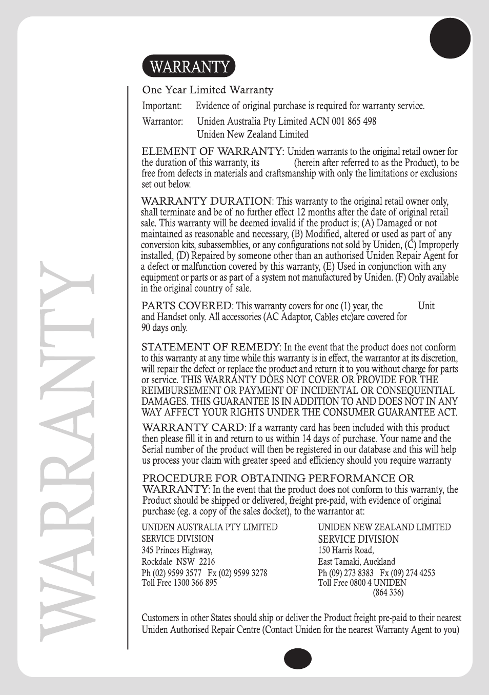 Uniden FP103 User Manual | Page 15 / 16