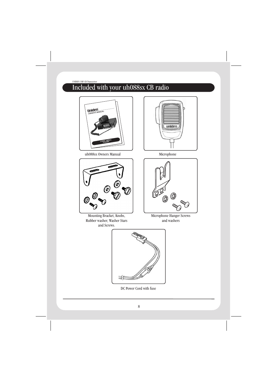 Included with your uh088sx cb radio | Uniden UH088SX User Manual | Page 10 / 24