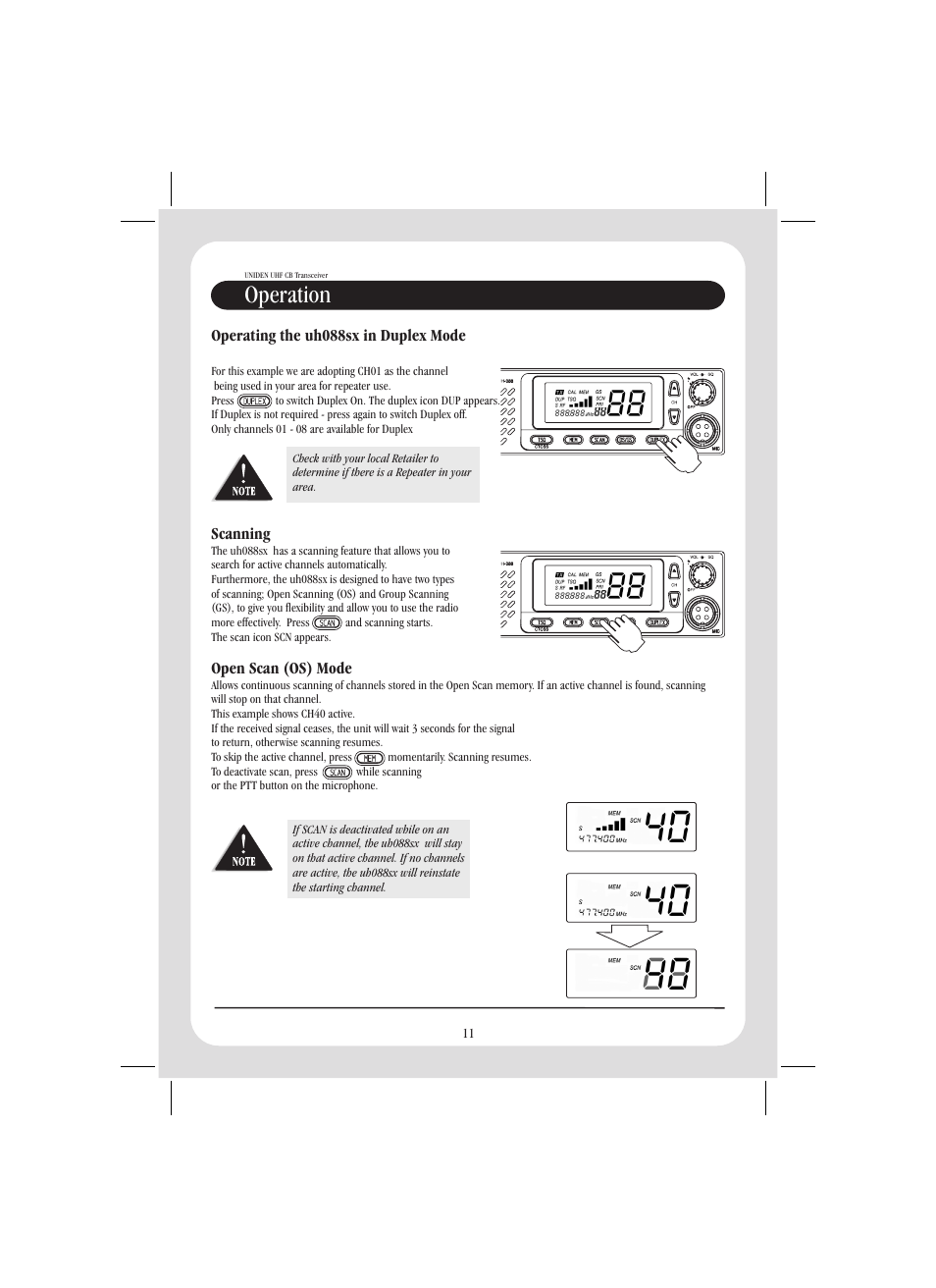Operation | Uniden UH088SX User Manual | Page 13 / 24