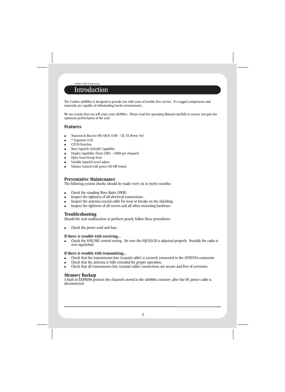 Introduction | Uniden UH088SX User Manual | Page 8 / 24