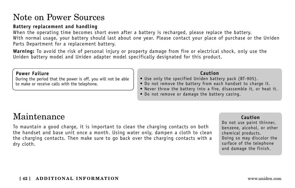 Maintenance | Uniden Answering Machine User Manual | Page 42 / 52