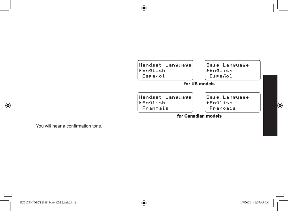 Basic setup, Selecting a language | Uniden DECT2088 Series User Manual | Page 25 / 72