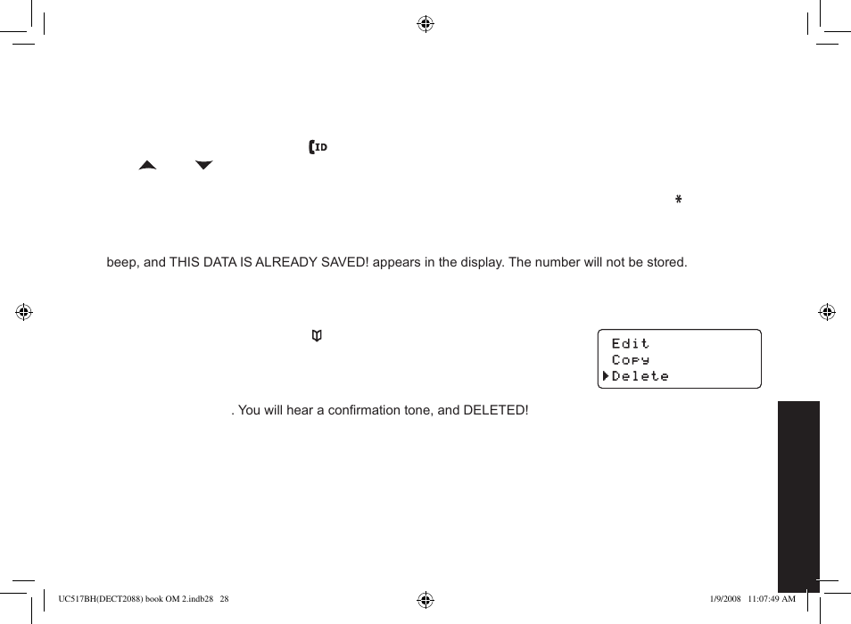 Deleting a single phonebook entry | Uniden DECT2088 Series User Manual | Page 29 / 72