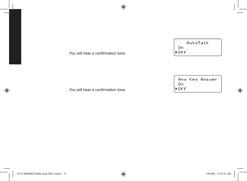 Using your phone, Activating autotalk, Activating any key answer | During a power failure | Uniden DECT2088 Series User Manual | Page 32 / 72