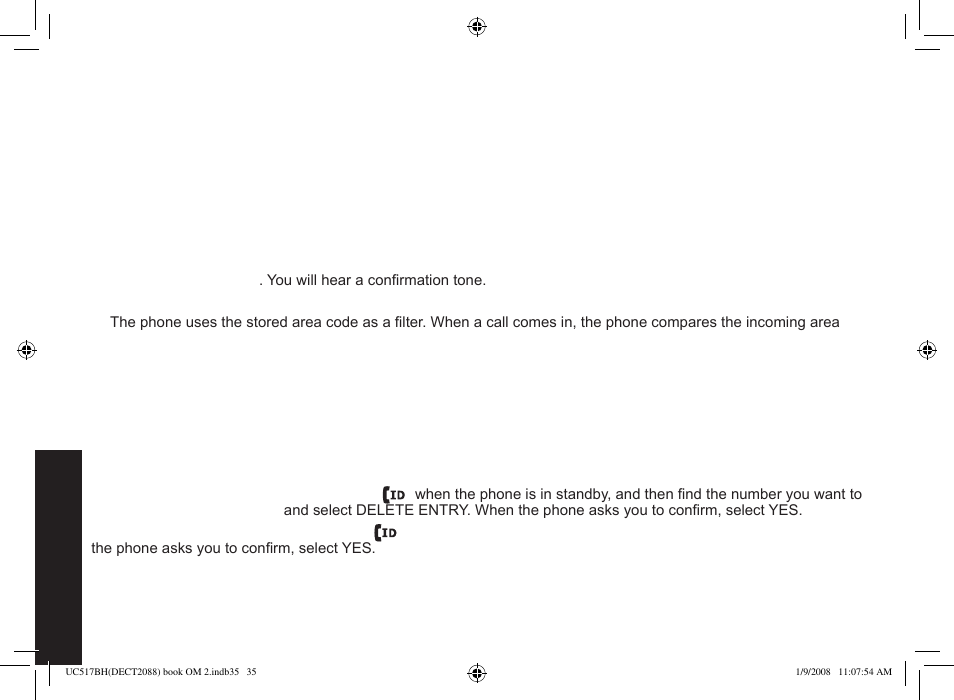 Deleting caller id numbers | Uniden DECT2088 Series User Manual | Page 36 / 72