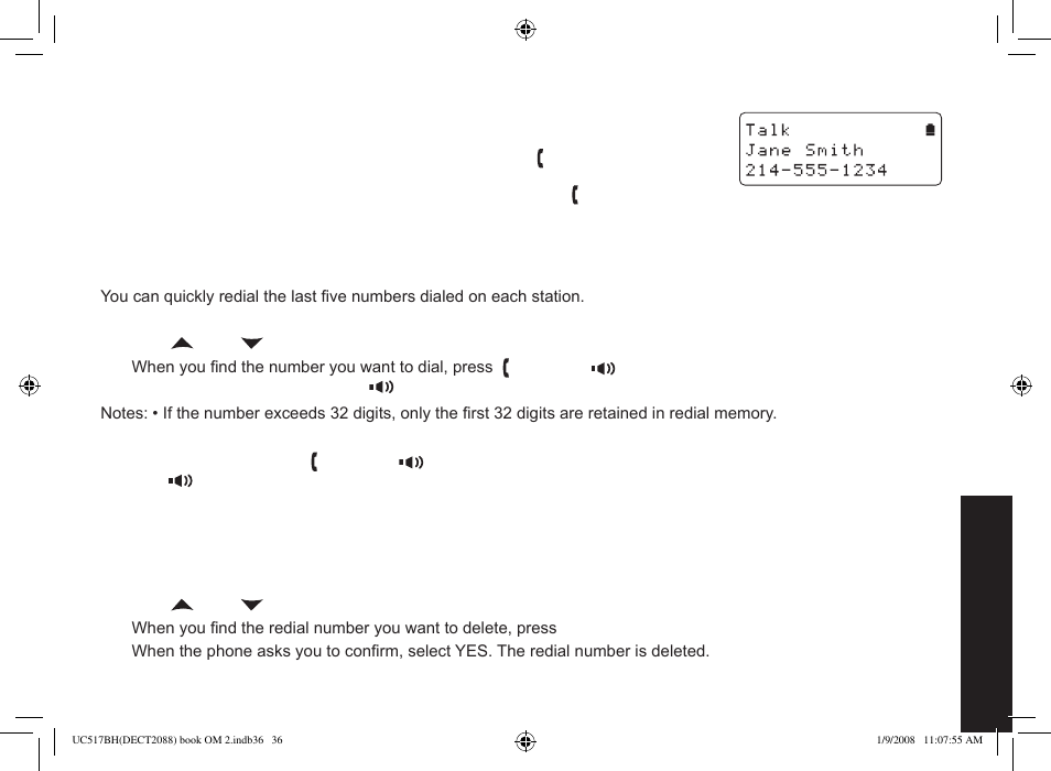 Using call waiting, Redialing a number, Deleting a redial record | Uniden DECT2088 Series User Manual | Page 37 / 72