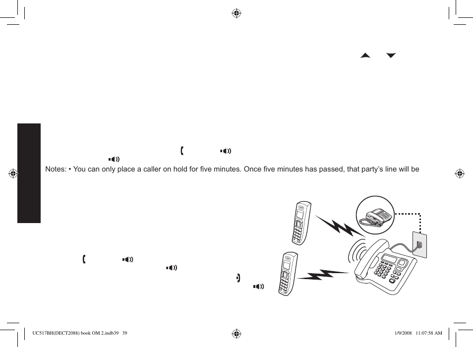 Finding a lost handset, Using hold, conference and transfer, Placing a call on hold | Conferencing | Uniden DECT2088 Series User Manual | Page 40 / 72