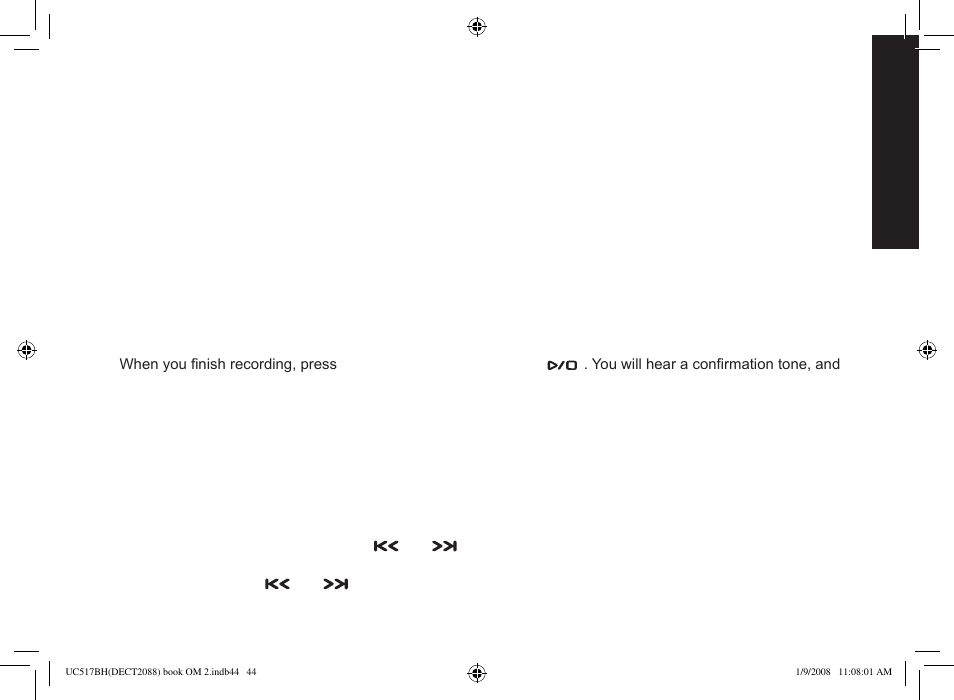 Setting up the answering system, Recording a personal greeting, Selecting a greeting | Uniden DECT2088 Series User Manual | Page 45 / 72