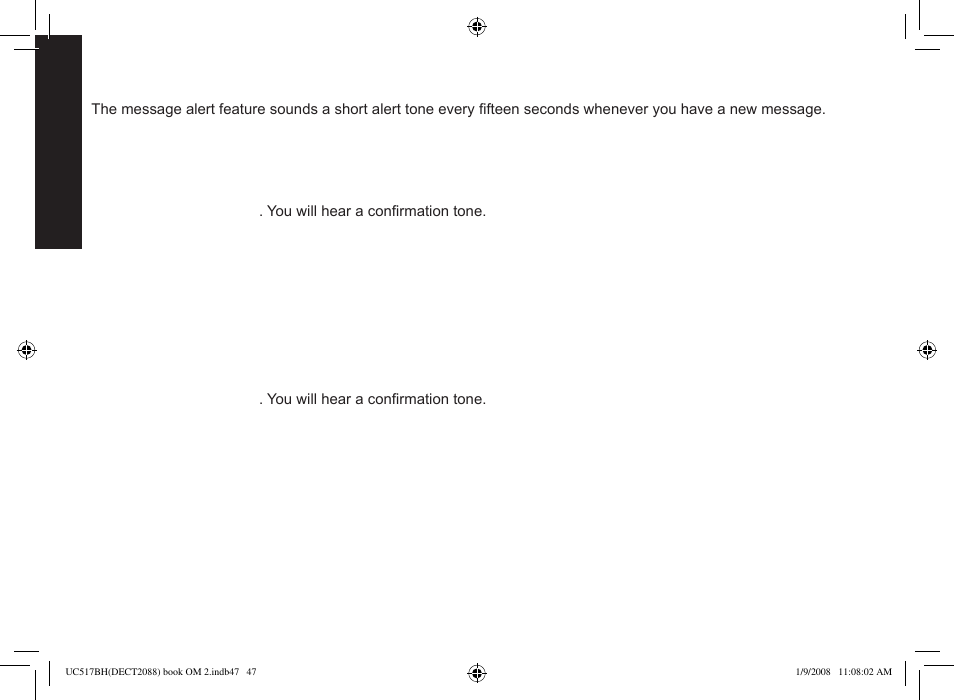 Activating the message alert, Activating the base call screen | Uniden DECT2088 Series User Manual | Page 48 / 72