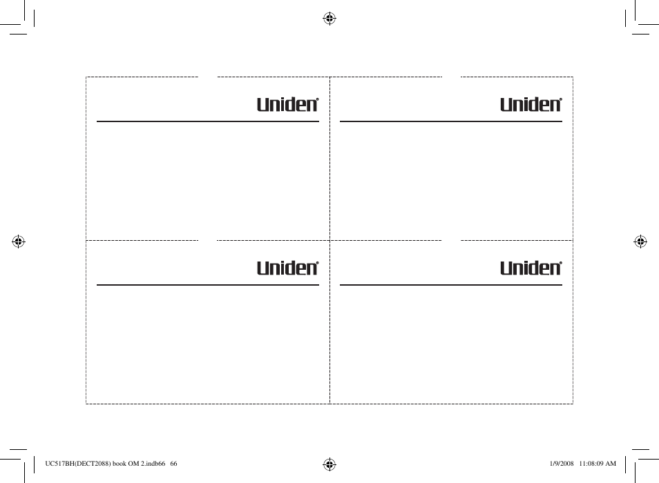 Remote operation card | Uniden DECT2088 Series User Manual | Page 67 / 72