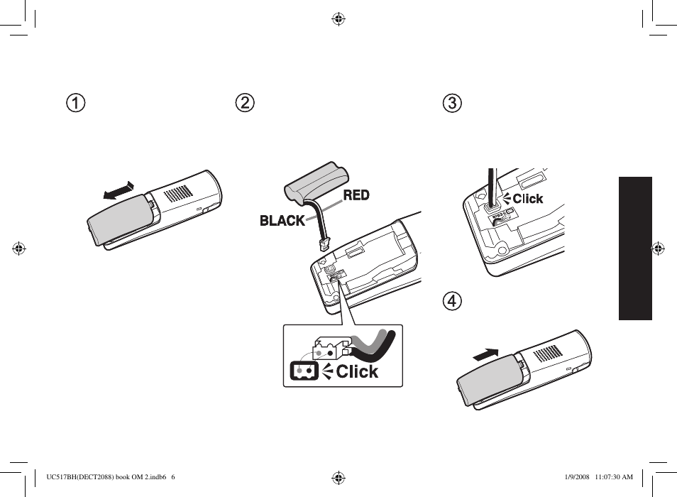 Installing the battery | Uniden DECT2088 Series User Manual | Page 7 / 72