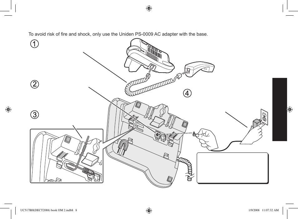 Connecting the base | Uniden DECT2088 Series User Manual | Page 9 / 72