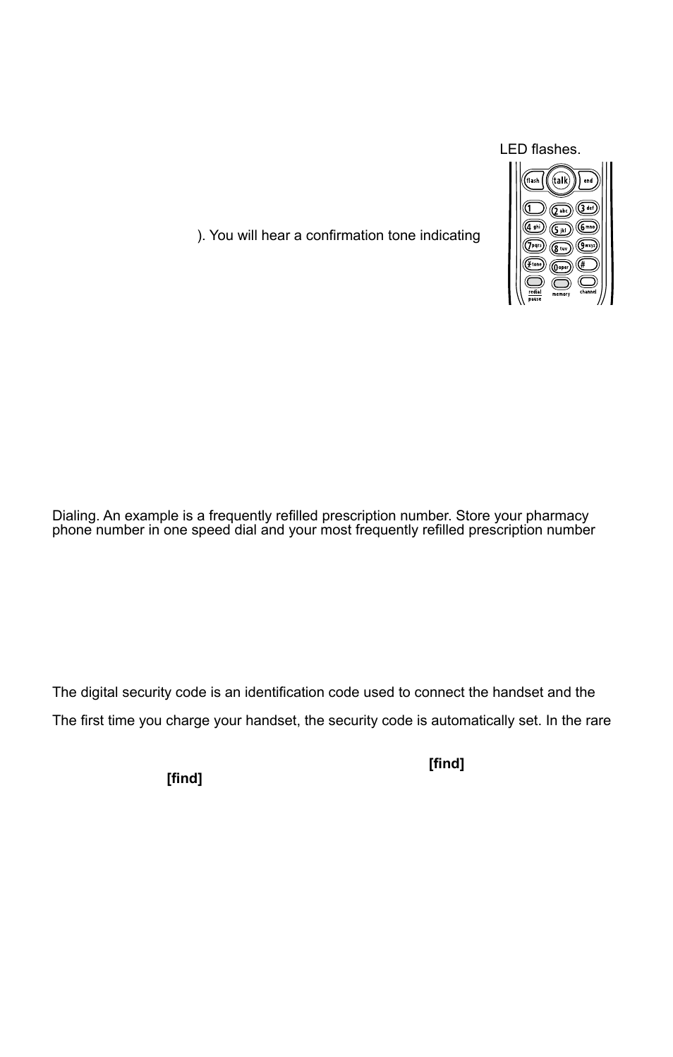 Using the speed dial memory, Storing numbers in speed dial memory, Dialing a stored number | Chain dialing, Erasing a stored number from memory, Changing the digital security code, Operational frequency | Uniden 4541 User Manual | Page 8 / 12