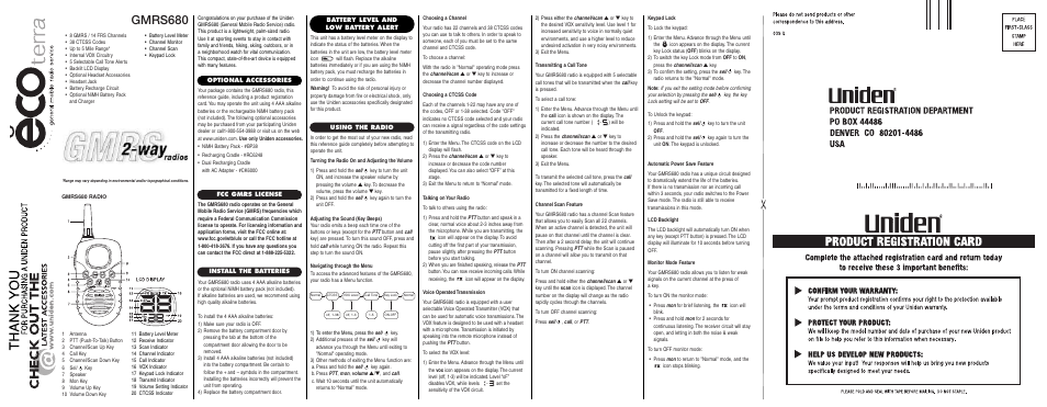 Uniden EcoTerra GMRS680 User Manual | 2 pages