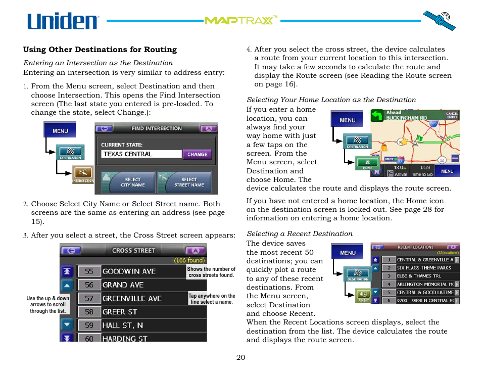 Using other destinations for routing | Uniden GPS402 User Manual | Page 20 / 35
