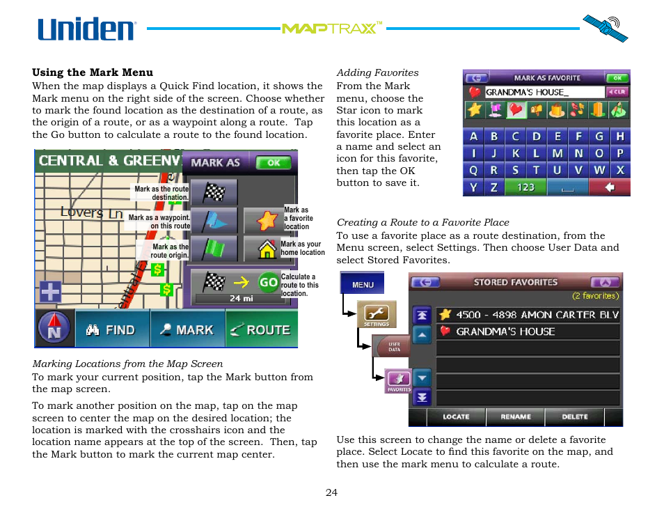 Using the mark menu | Uniden GPS402 User Manual | Page 24 / 35