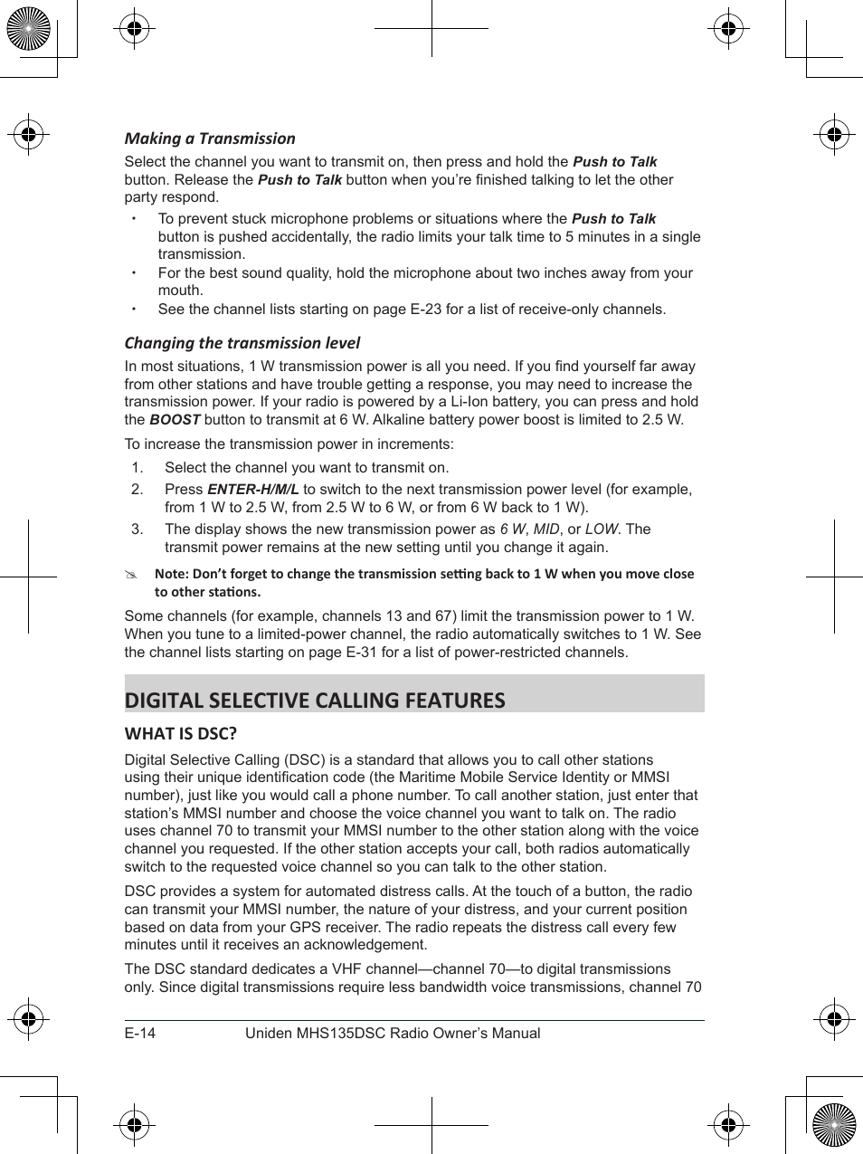 Digital selective calling features, What is dsc | Uniden MHS135DSC User Manual | Page 18 / 42