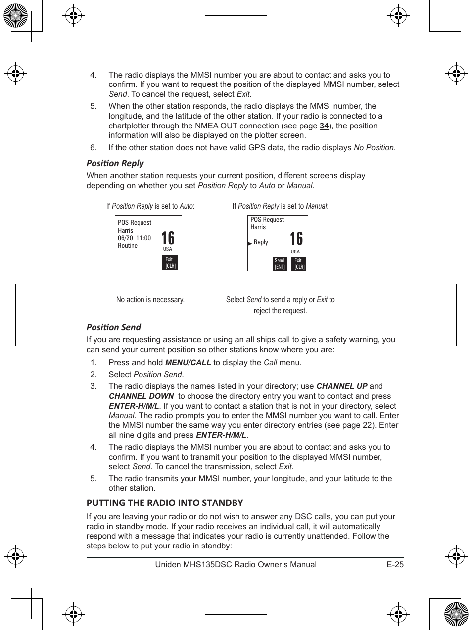 Putting the radio into standby | Uniden MHS135DSC User Manual | Page 29 / 42