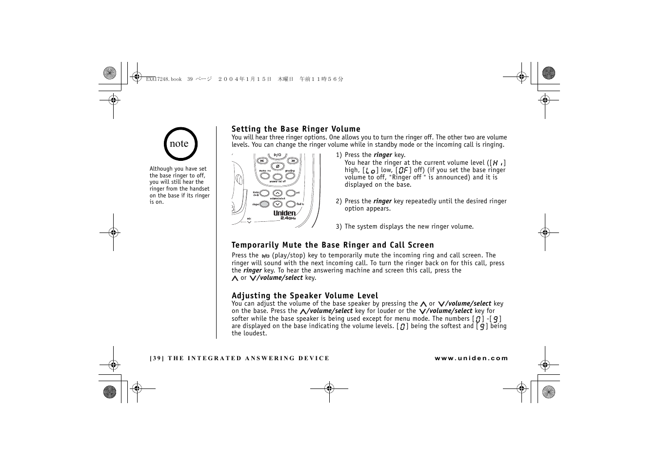 D 39) | Uniden EXAI 7248 User Manual | Page 40 / 68