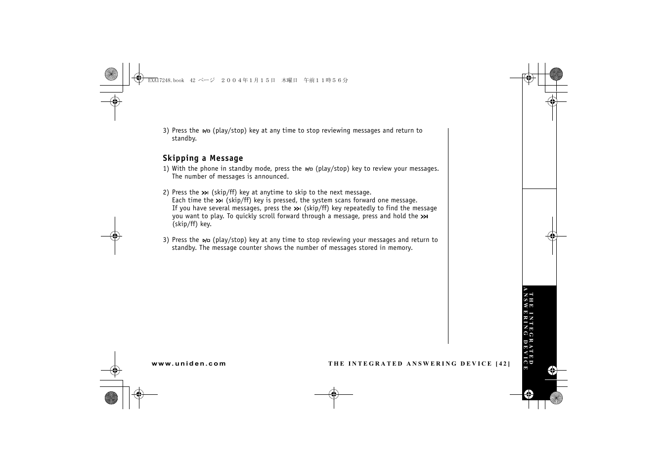 Skipping a message | Uniden EXAI 7248 User Manual | Page 43 / 68