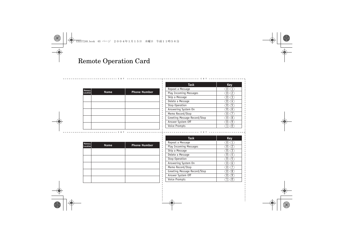 Remote operation card | Uniden EXAI 7248 User Manual | Page 66 / 68
