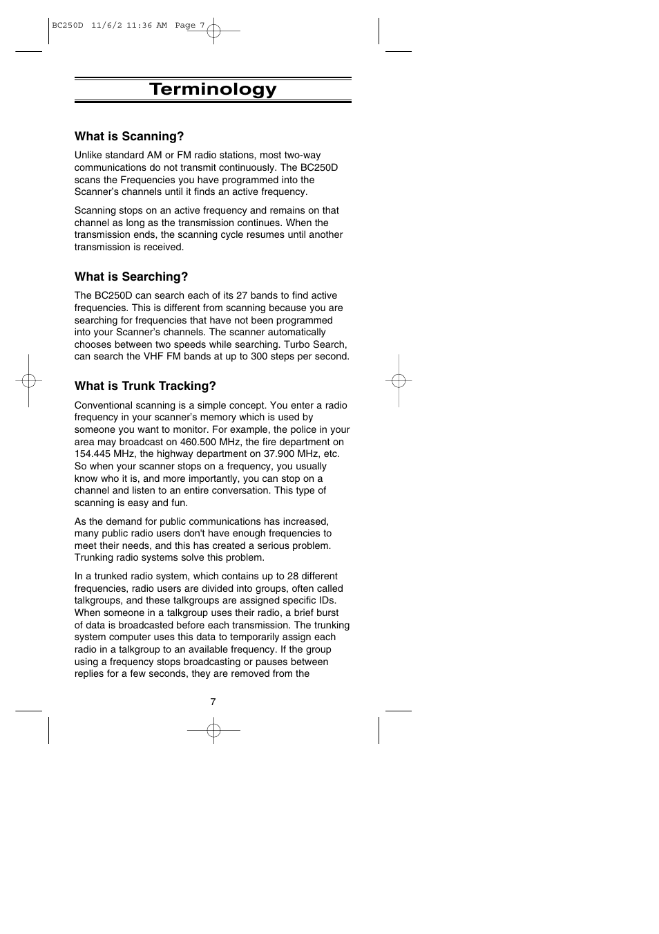 Terminology | Uniden BC250D User Manual | Page 11 / 110