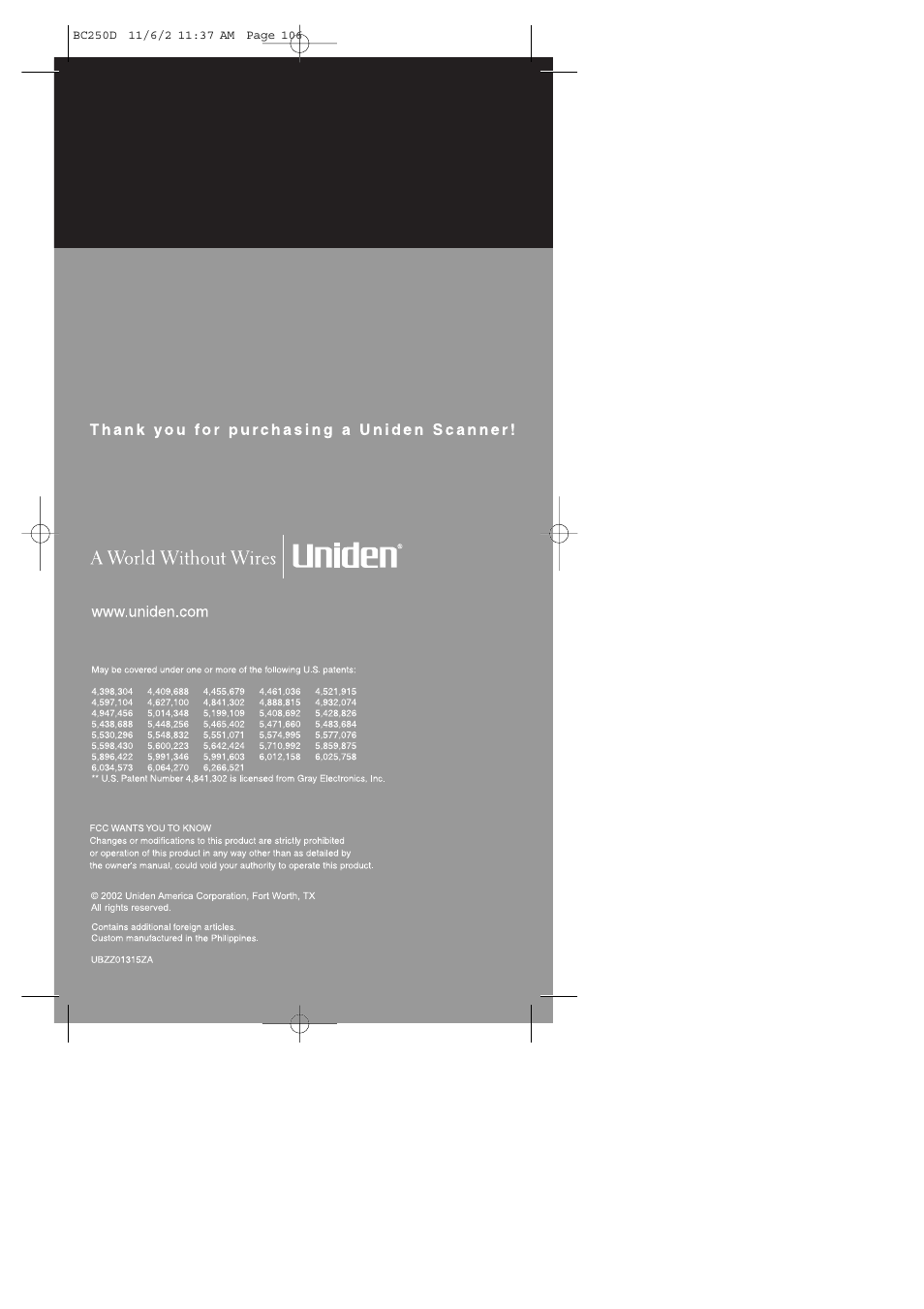 Uniden BC250D User Manual | Page 110 / 110