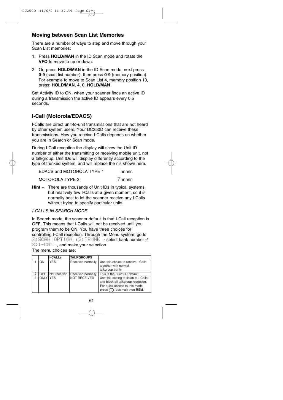 I-call (motorola/edacs) | Uniden BC250D User Manual | Page 65 / 110