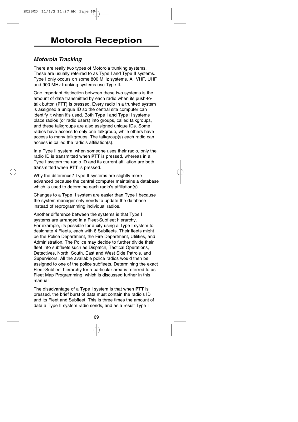 Motorola reception | Uniden BC250D User Manual | Page 73 / 110
