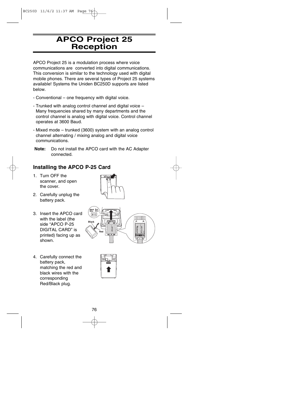 Apco project 25 reception | Uniden BC250D User Manual | Page 80 / 110