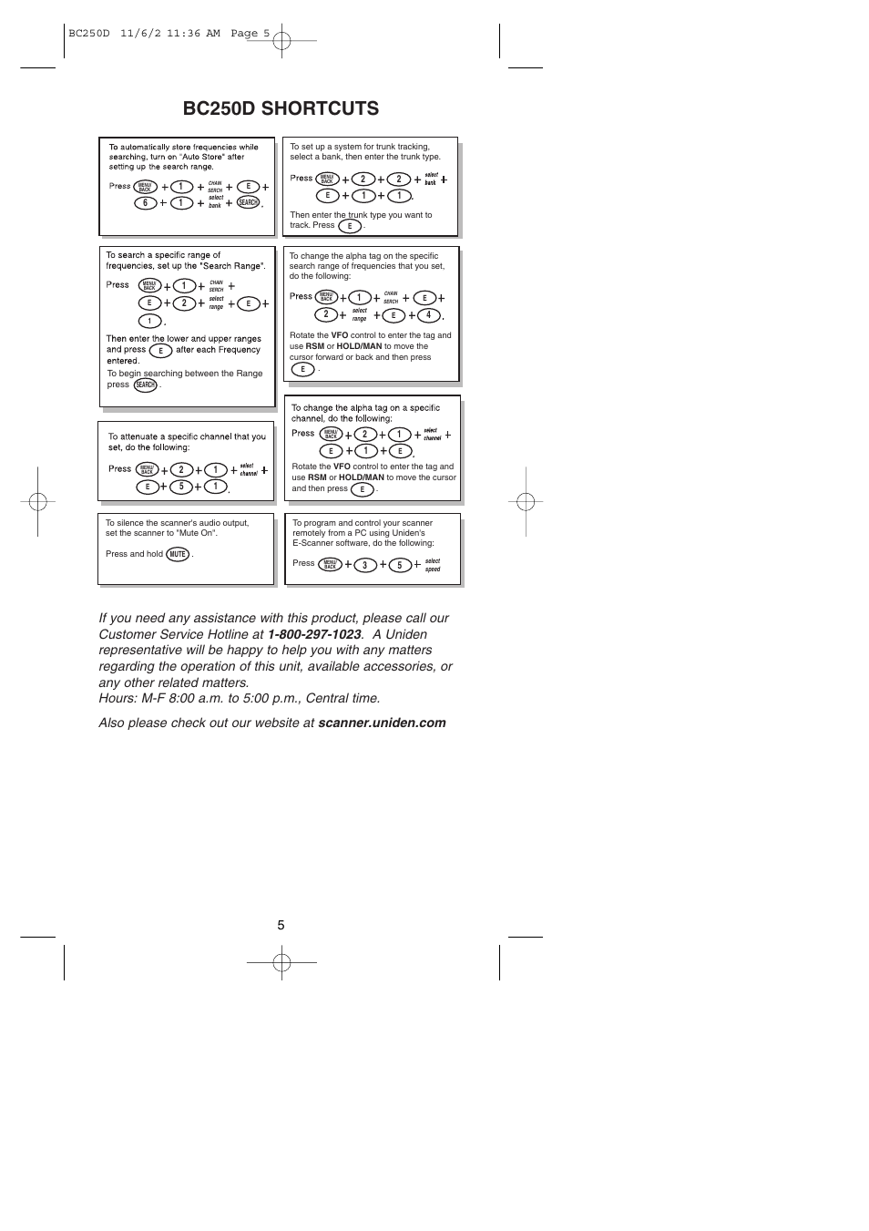 Bc250d shortcuts | Uniden BC250D User Manual | Page 9 / 110