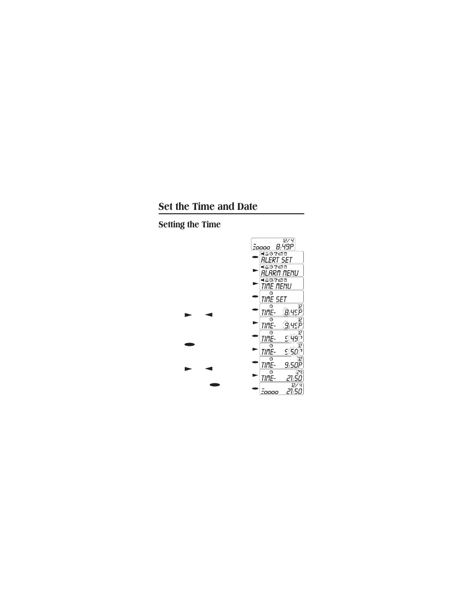 Choosing the alert type 13, Set the time and date, Setting the time | Uniden CONTAQ 1 ALP 9080 User Manual | Page 13 / 37