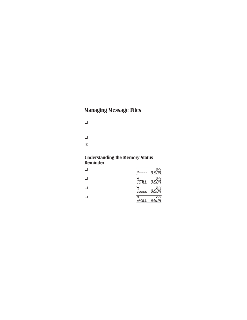 Receiving/displaying messages 23, Managing message files | Uniden CONTAQ 1 ALP 9080 User Manual | Page 23 / 37