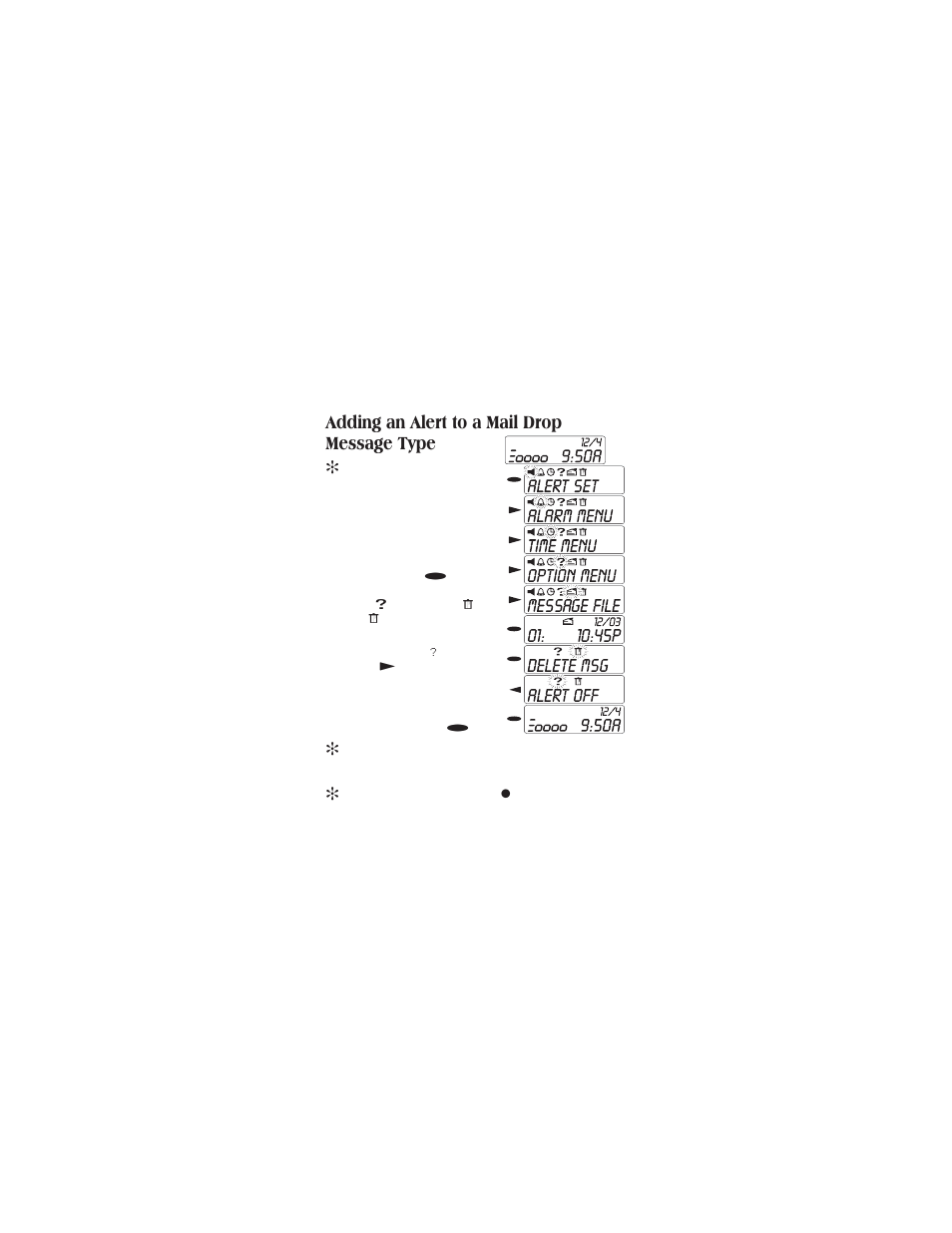 Deleting individual personal messages 30, Adding an alert to a mail drop message type | Uniden CONTAQ 1 ALP 9080 User Manual | Page 30 / 37