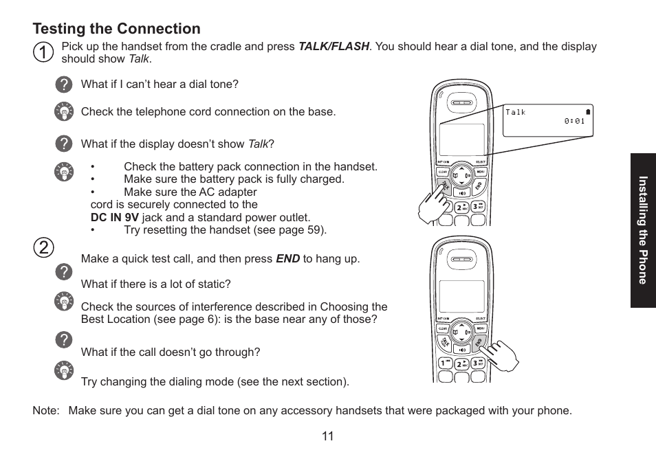 Testing the connection, Testing.the.connection | Uniden DECT1588 User Manual | Page 11 / 72